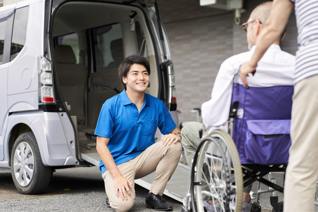 Man talking to a handicapped person